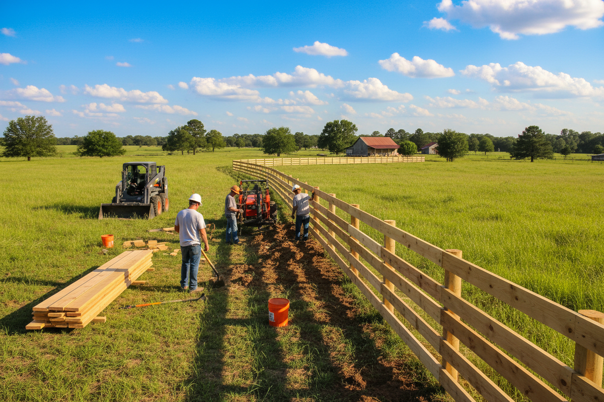 Professional fence installation on a rural East Texas property
